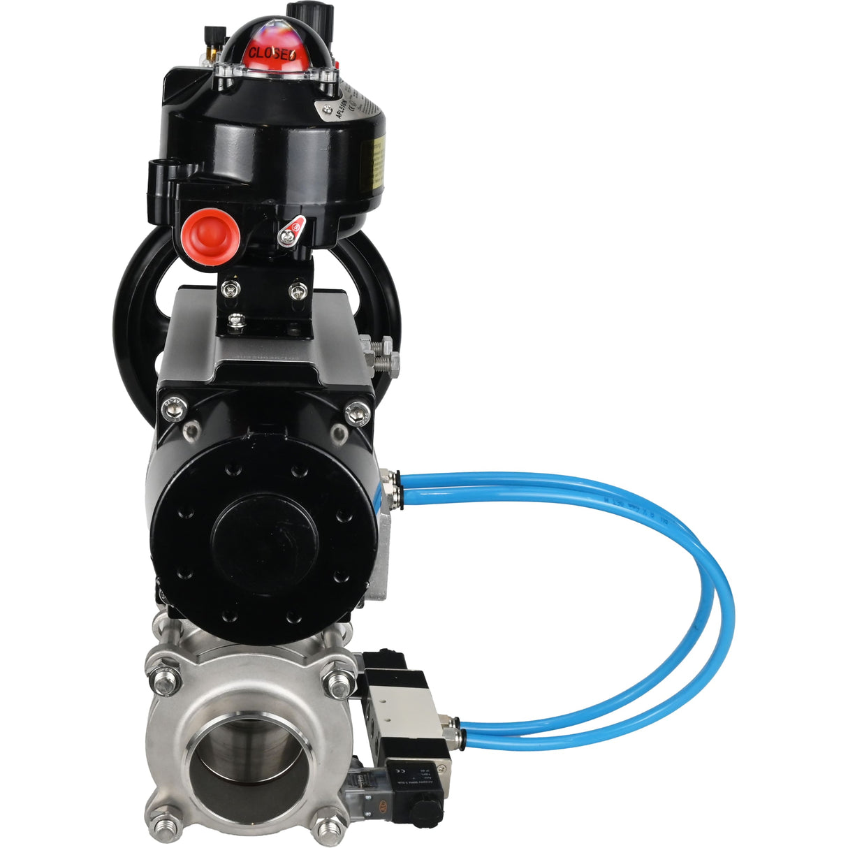 Ball valves Elephant BV3232P(3pc)-FP-W-ISO-H,  body material - Stainless steel AISI 316, seal - PTFE / PTFE / Teflon, with pneumatic actuator double action PA-DA-105-1, 4V320-08 220V, LSU APL-510N Ex, ATU AFC2000