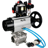 Ball valves Elephant BV3232P(3pc)-FP-W-ISO-H,  body material - Stainless steel AISI 316, seal - PTFE / PTFE / Teflon, with pneumatic actuator double action PA-DA-105-1, 4V320-08 220V, LSU APL-510N Ex, ATU AFC2000