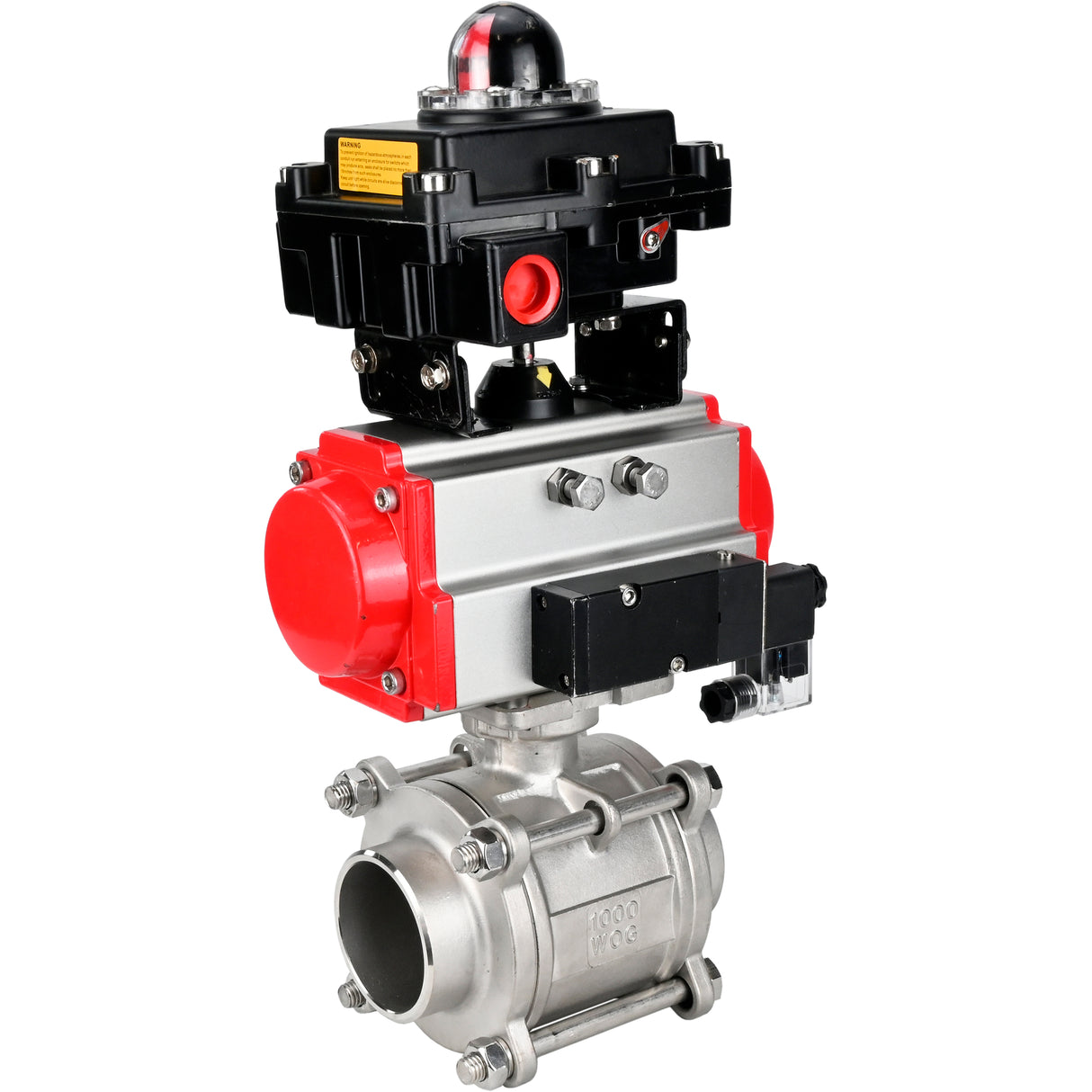 Ball valves Elephant BV3232P(3pc)-FP-W-ISO-H WDVF DN15-32 63 bar full bore, body - 316 stainless steel, seal - PTFE, for welding, with PA-DA pneumatic actuator, pneumatic distributor 4M310-08 220V, LSU APL-410N EX