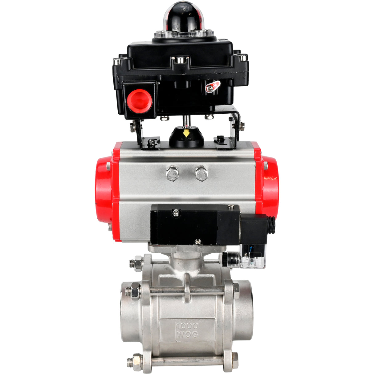 Ball valves Elephant BV3232P(3pc)-FP-W-ISO-H WDVF DN15-32 63 bar full bore, body - 316 stainless steel, seal - PTFE, for welding, with PA-DA pneumatic actuator, pneumatic distributor 4M310-08 220V, LSU APL-410N EX
