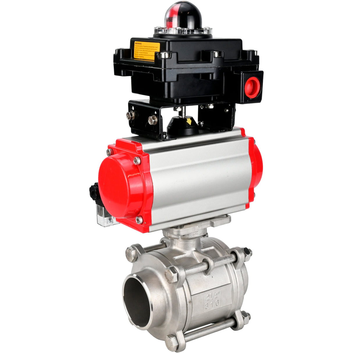 Ball valves Elephant BV3232P(3pc)-FP-W-ISO-H WDVF DN15-32 63 bar full bore, body - 316 stainless steel, seal - PTFE, for welding, with PA-DA pneumatic actuator, pneumatic distributor 4M310-08 220V, LSU APL-410N EX