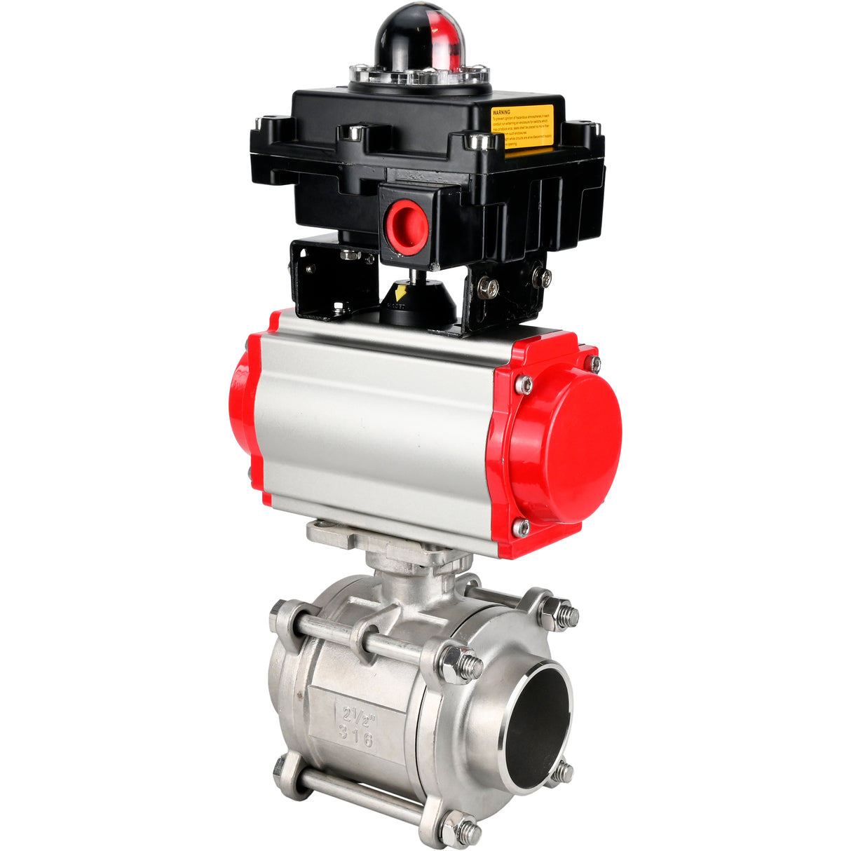 Ball valves Elephant BV3232P(3pc)-FP-W-ISO-H WDVF DN15-32 63 bar full bore, body - 316 stainless steel, seal - PTFE, for welding, with PA-DA pneumatic actuator, pneumatic distributor 4M310-08 220V, LSU APL-410N EX