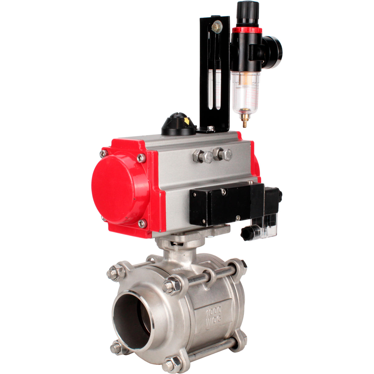 Ball valves Elephant BV3232P(3pc)-FP-W-ISO-H WDVF DN15-32 63 bar full bore, body - 316 stainless steel, seal - PTFE, for welding, with PA-SA pneumatic actuator, pneumatic distributor 4M310-08 220V, ATU AFC2000