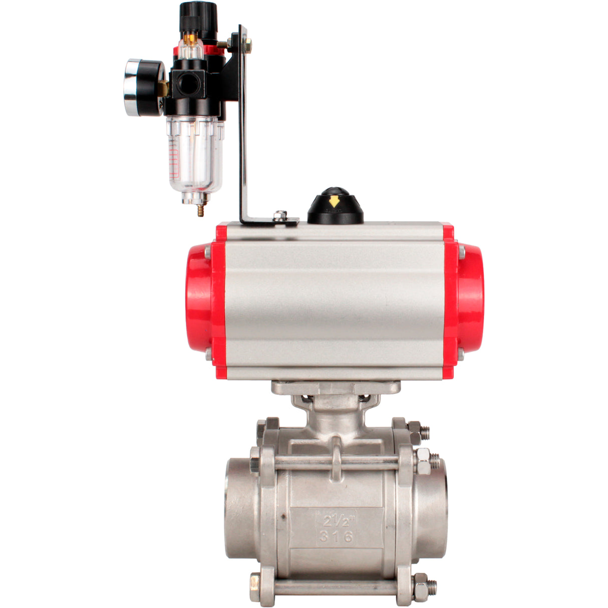 Ball valves Elephant BV3232P(3pc)-FP-W-ISO-H WDVF DN15-32 63 bar full bore, body - 316 stainless steel, seal - PTFE, for welding, with PA-SA pneumatic actuator, pneumatic distributor 4M310-08 220V, ATU AFC2000