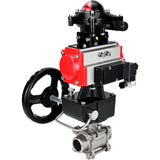 Ball valves Elephant BV3232P(3pc)-FP-W-ISO-H WDVF DN15-32 63 bar full bore, 316 stainless steel, seal - PTFE, for welding, with PA-DA pneumatic actuator, pneumatic distributor 4M310-08 24V, LSU APL-210N, manual backup for MON