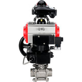 Ball valves Elephant BV3232P(3pc)-FP-W-ISO-H WDVF DN15-32 63 bar full bore, 316 stainless steel, seal - PTFE, for welding, with PA-DA pneumatic actuator, pneumatic distributor 4M310-08 24V, LSU APL-210N, manual backup for MON