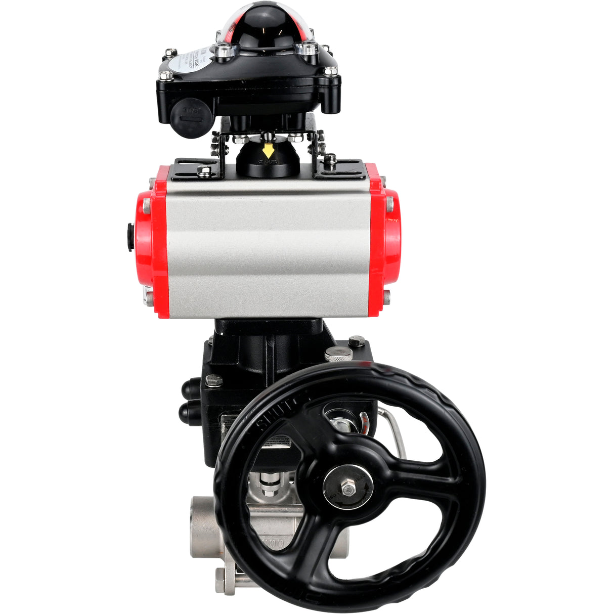 Ball valves Elephant BV3232P(3pc)-FP-W-ISO-H WDVF DN15-32 63 bar full bore, 316 stainless steel, seal - PTFE, for welding, with PA-DA pneumatic actuator, pneumatic distributor 4M310-08 24V, LSU APL-210N, manual backup for MON