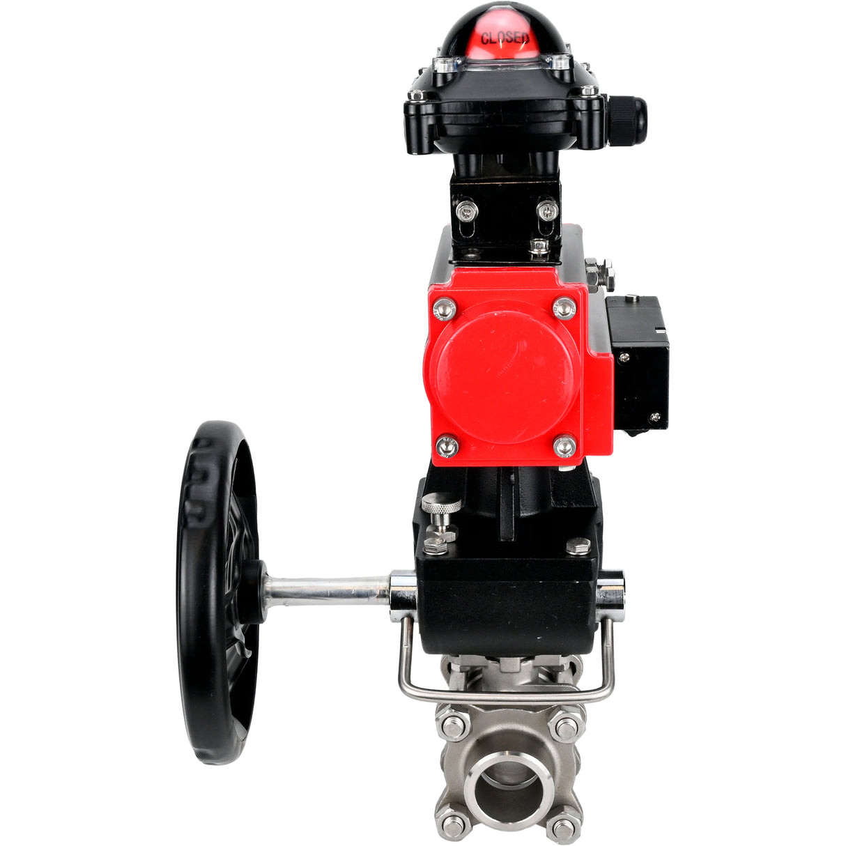 Ball valves Elephant BV3232P(3pc)-FP-W-ISO-H WDVF DN15-32 63 bar full bore, 316 stainless steel, seal - PTFE, for welding, with PA-DA pneumatic actuator, pneumatic distributor 4M310-08 24V, LSU APL-210N, manual backup for MON