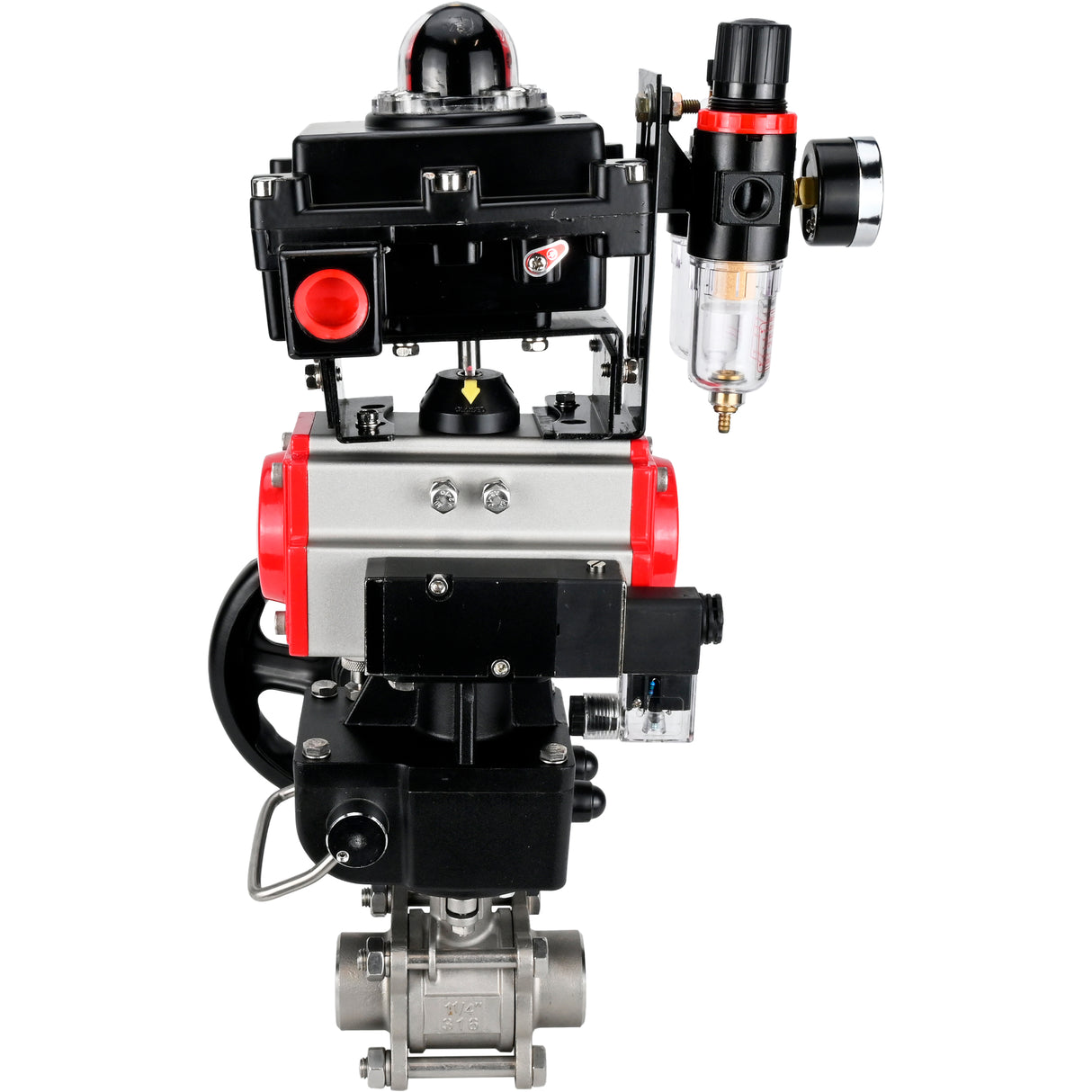Ball valves Elephant BV3232P(3pc)-FP-W-ISO-H WDVF DN15-32 63 bar full bore, 316 stainless steel, PTFE, for welding, with PA-DA pneumatic actuator, pneumatic distributor 4M310-08 24V, LSU APL-410N EX, manual backup for MON, ATU AFC2000