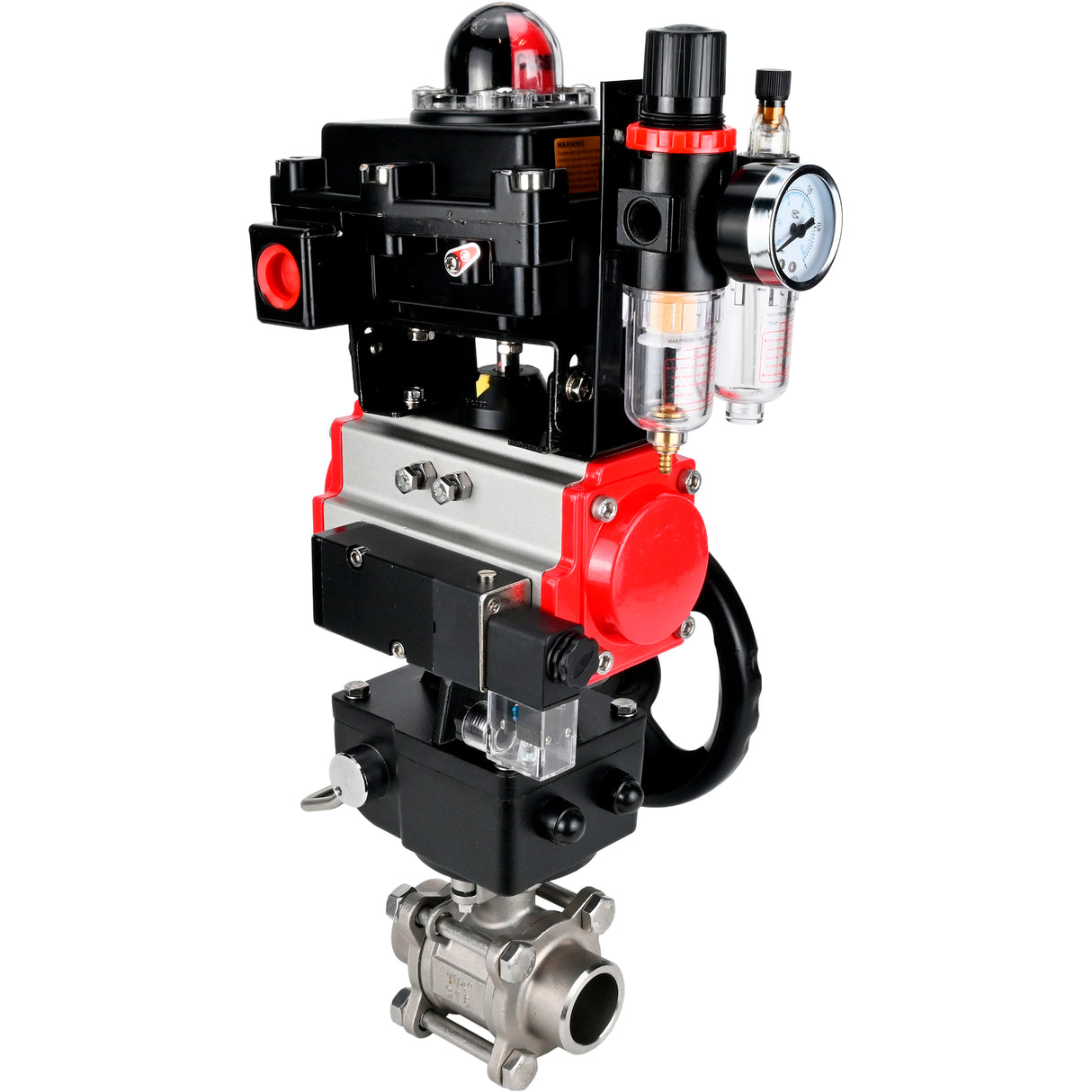 Ball valves Elephant BV3232P(3pc)-FP-W-ISO-H WDVF DN15-32 63 bar full bore, 316 stainless steel, PTFE, for welding, with PA-DA pneumatic actuator, pneumatic distributor 4M310-08 24V, LSU APL-410N EX, manual backup for MON, ATU AFC2000