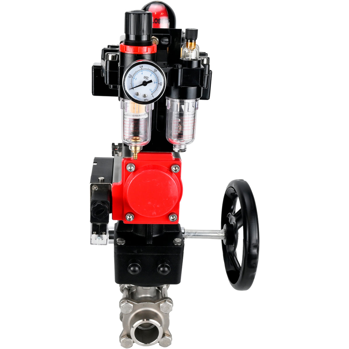 Ball valves Elephant BV3232P(3pc)-FP-W-ISO-H WDVF DN15-32 63 bar full bore, 316 stainless steel, PTFE, for welding, with PA-DA pneumatic actuator, pneumatic distributor 4M310-08 24V, LSU APL-410N EX, manual backup for MON, ATU AFC2000