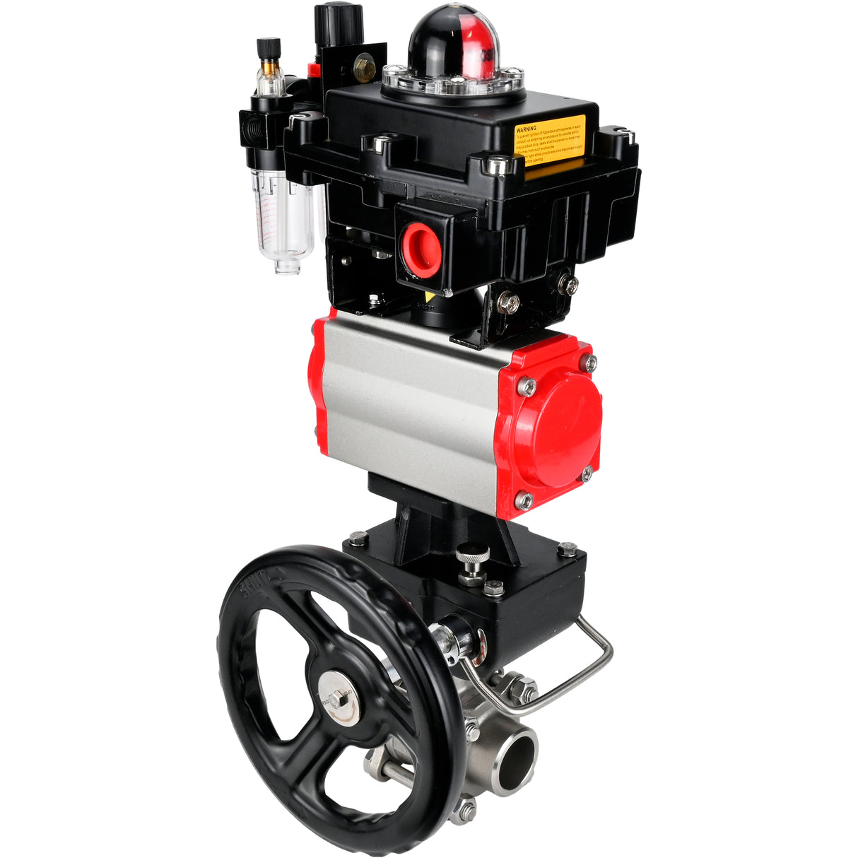 Ball valves Elephant BV3232P(3pc)-FP-W-ISO-H WDVF DN15-32 63 bar full bore, 316 stainless steel, PTFE, for welding, with PA-DA pneumatic actuator, pneumatic distributor 4M310-08 24V, LSU APL-410N EX, manual backup for MON, ATU AFC2000