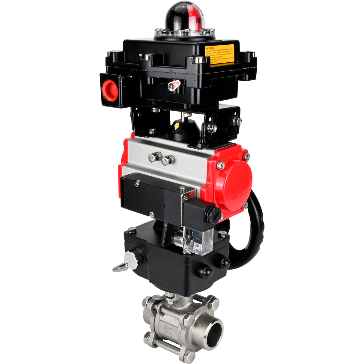 Ball valves Elephant BV3232P(3pc)-FP-W-ISO-H WDVF DN15-32 63 bar full bore, 316 stainless steel, seal - PTFE, for welding, with PA-DA pneumatic actuator, pneumatic distributor 4M310-08 24V, LSU APL-410N EX, manual backup for MON