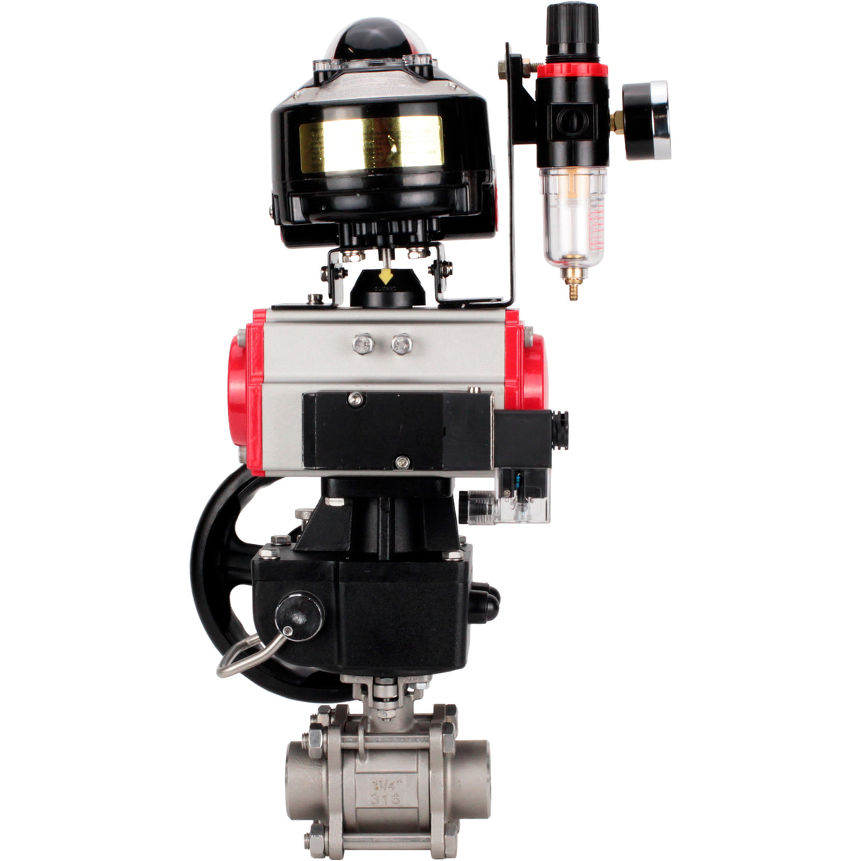 Ball valves Elephant BV3232P(3pc)-FP-W-ISO-H WDVF DN15-32 63 bar full bore, 316 stainless steel, PTFE, for welding, with PA-DA pneumatic actuator, pneumatic distributor 4M310-08 220V, LSU APL-510N EX, manual backup for MON, ATU AFC2000