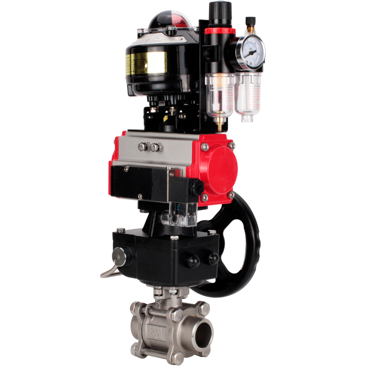 Ball valves Elephant BV3232P(3pc)-FP-W-ISO-H WDVF DN15-32 63 bar full bore, 316 stainless steel, PTFE, for welding, with PA-DA pneumatic actuator, pneumatic distributor 4M310-08 220V, LSU APL-510N EX, manual backup for MON, ATU AFC2000