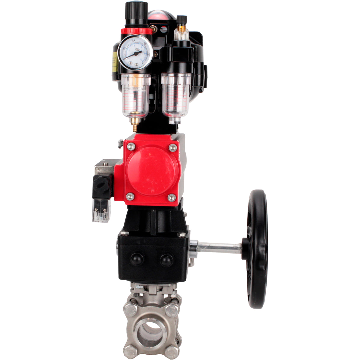 Ball valves Elephant BV3232P(3pc)-FP-W-ISO-H WDVF DN15-32 63 bar full bore, 316 stainless steel, PTFE, for welding, with PA-DA pneumatic actuator, pneumatic distributor 4M310-08 220V, LSU APL-510N EX, manual backup for MON, ATU AFC2000
