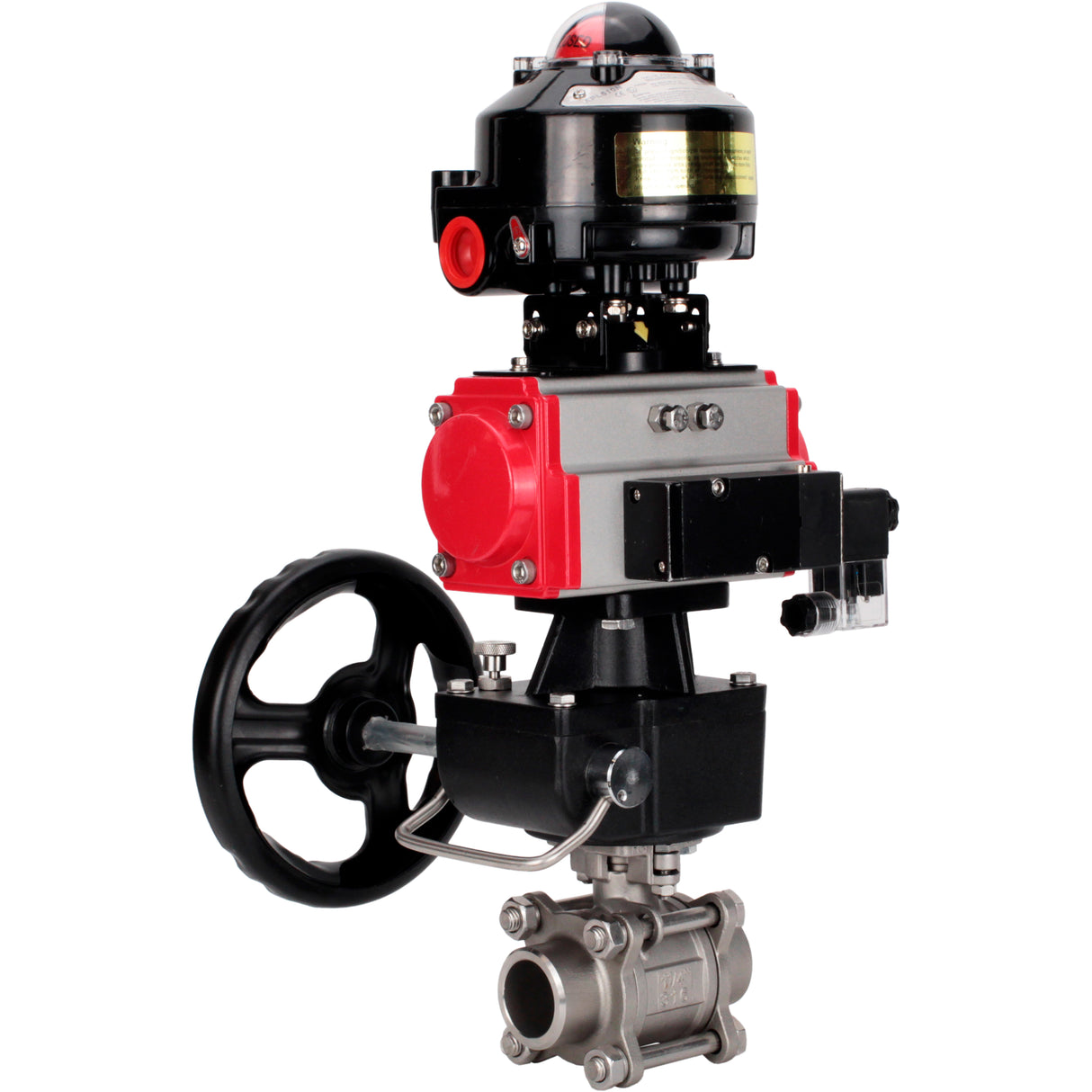 Ball valves Elephant BV3232P(3pc)-FP-W-ISO-H WDVF DN15-32 63 bar full bore, 316 stainless steel, seal - PTFE, for welding, with PA-DA pneumatic actuator, pneumatic distributor 4M310-08 24V, LSU APL-510N EX, manual backup for MON