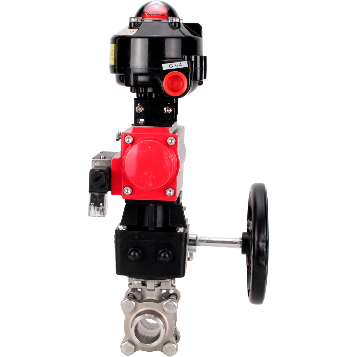 Ball valves Elephant BV3232P(3pc)-FP-W-ISO-H WDVF DN15-32 63 bar full bore, 316 stainless steel, seal - PTFE, for welding, with PA-DA pneumatic actuator, pneumatic distributor 4M310-08 24V, LSU APL-510N EX, manual backup for MON