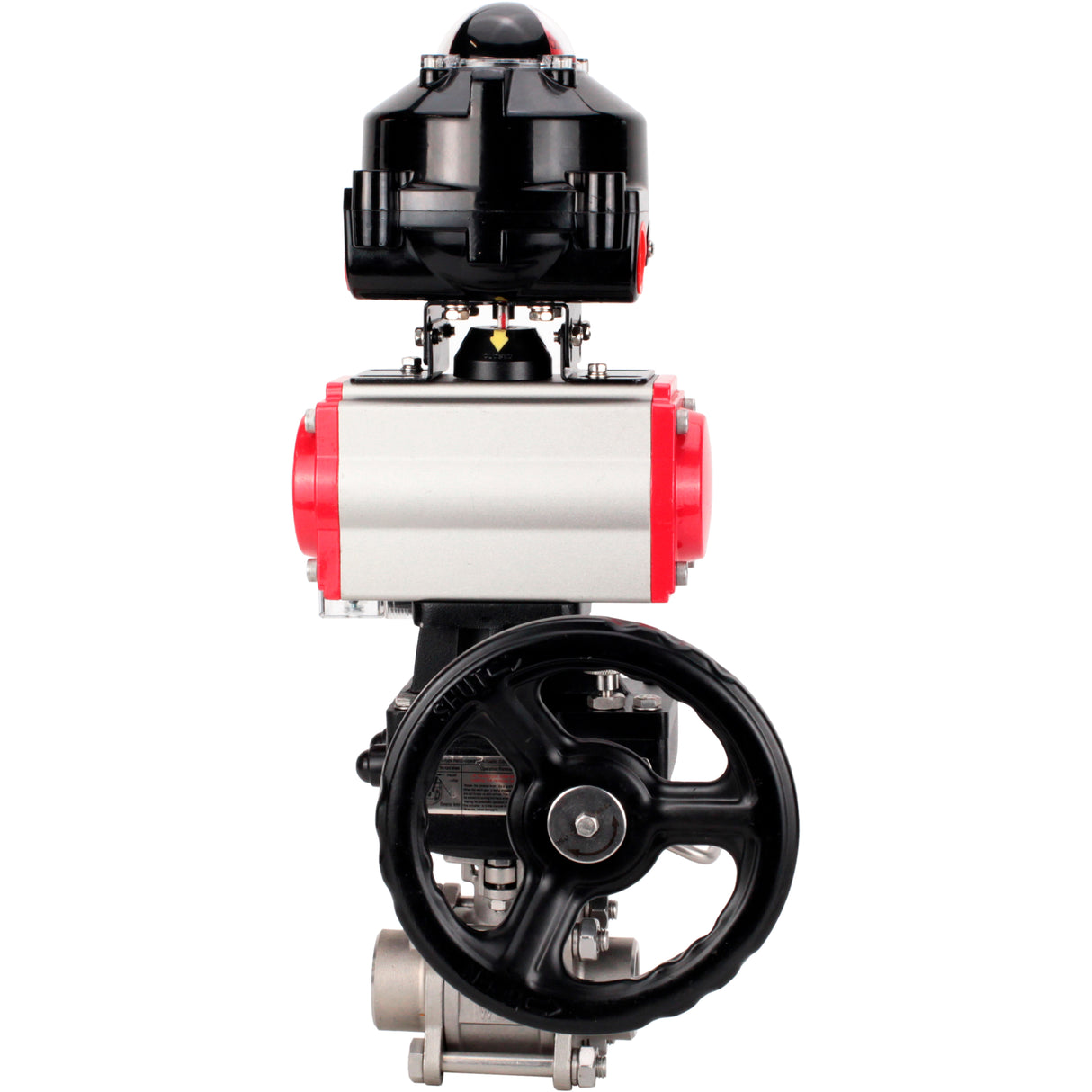 Ball valves Elephant BV3232P(3pc)-FP-W-ISO-H WDVF DN15-32 63 bar full bore, 316 stainless steel, seal - PTFE, for welding, with PA-DA pneumatic actuator, pneumatic distributor 4M310-08 24V, LSU APL-510N EX, manual backup for MON