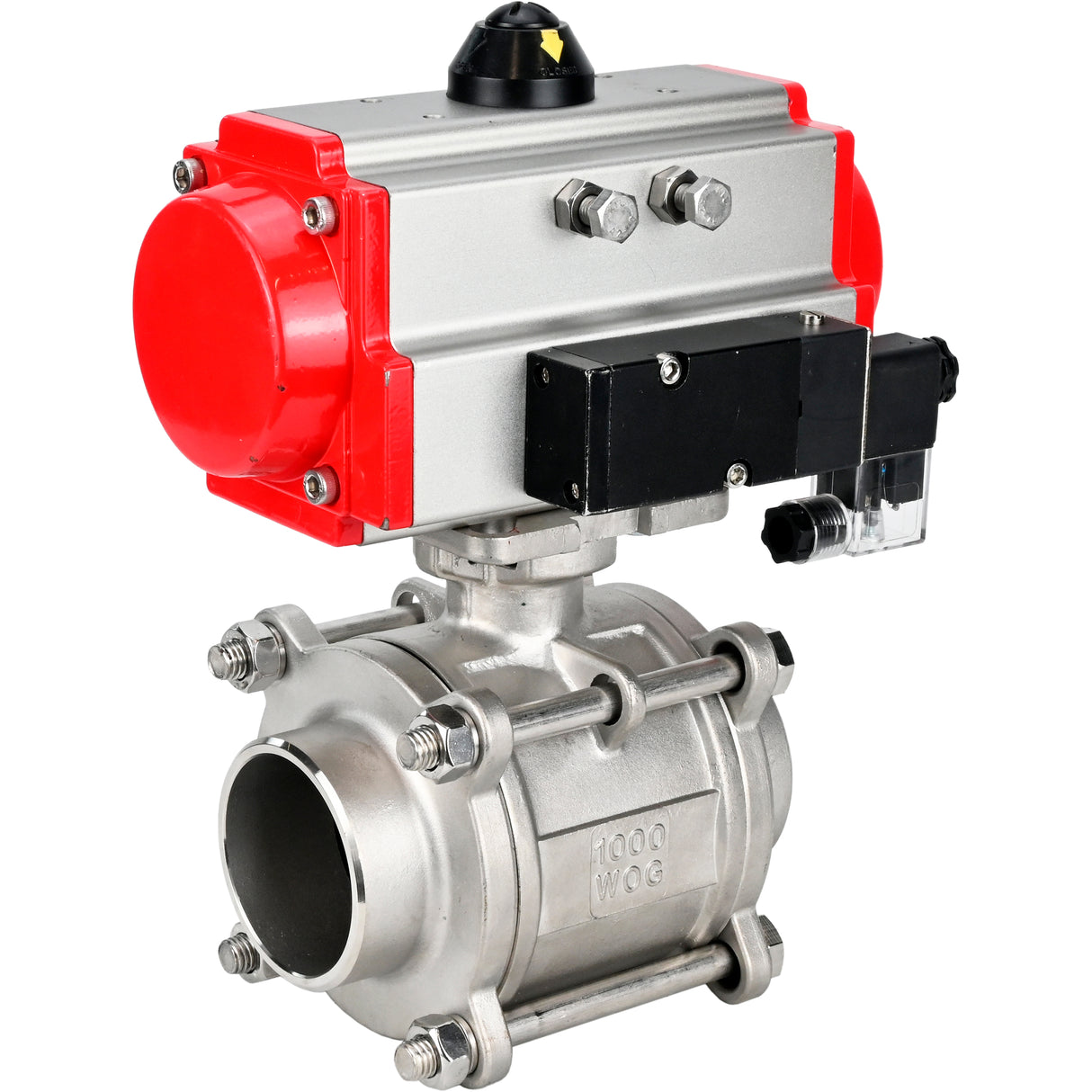 Ball valves Elephant BV3232P(3pc)-FP-W-ISO-H WDVF DN15-32 63 bar full bore, body - 316 stainless steel, seal - PTFE, for welding, with PA-SA pneumatic actuator, pneumatic distributor 4M310-08 220V