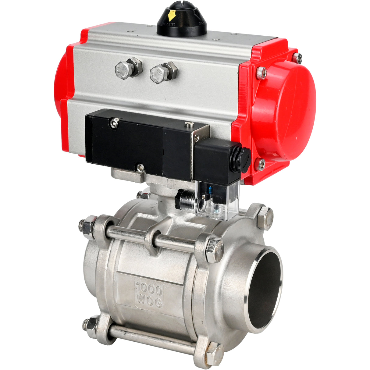 Ball valves Elephant BV3232P(3pc)-FP-W-ISO-H WDVF DN15-32 63 bar full bore, body - 316 stainless steel, seal - PTFE, for welding, with PA-SA pneumatic actuator, pneumatic distributor 4M310-08 220V