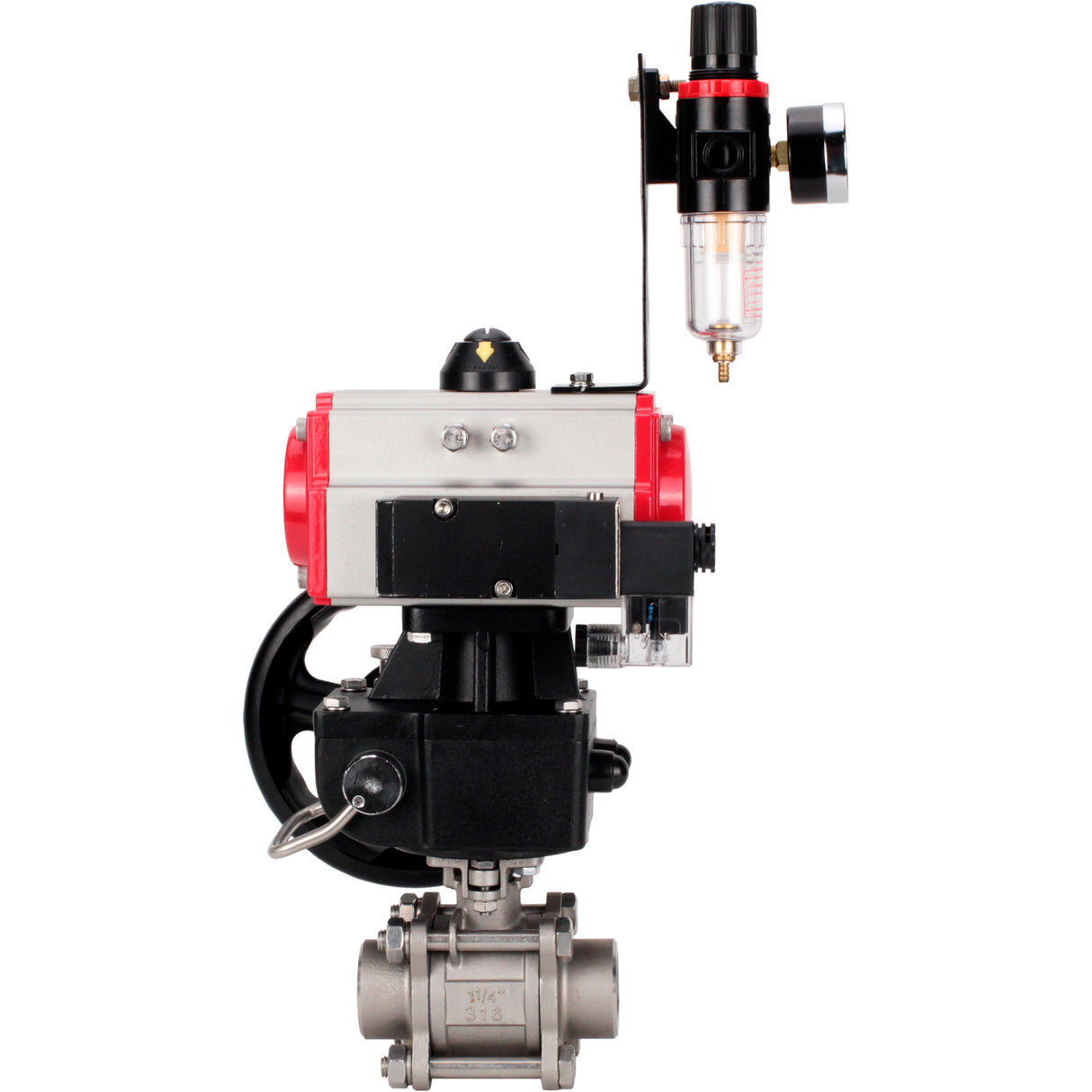 Ball valves Elephant BV3232P(3pc)-FP-W-ISO-H WDVF DN15-32 63 bar full bore, 316 stainless steel, seal - PTFE, for welding, with PA-DA pneumatic actuator, pneumatic distributor 4M310-08 220V, manual backup for MON, ATU AFC2000