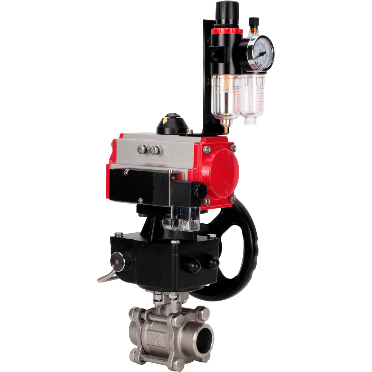 Ball valves Elephant BV3232P(3pc)-FP-W-ISO-H WDVF DN15-32 63 bar full bore, 316 stainless steel, seal - PTFE, for welding, with PA-DA pneumatic actuator, pneumatic distributor 4M310-08 220V, manual backup for MON, ATU AFC2000