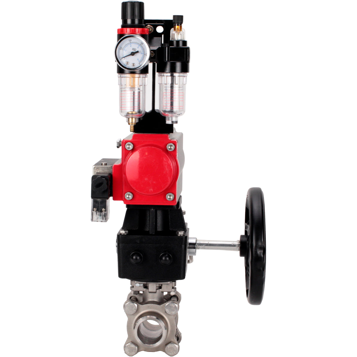 Ball valves Elephant BV3232P(3pc)-FP-W-ISO-H WDVF DN15-32 63 bar full bore, 316 stainless steel, seal - PTFE, for welding, with PA-DA pneumatic actuator, pneumatic distributor 4M310-08 220V, manual backup for MON, ATU AFC2000