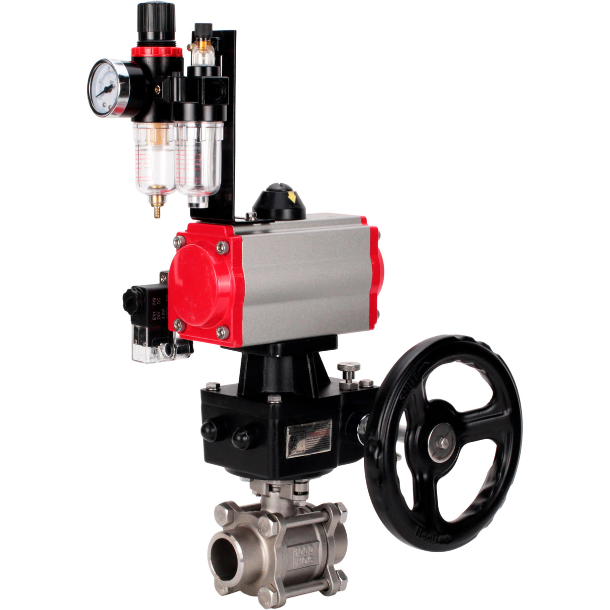 Ball valves Elephant BV3232P(3pc)-FP-W-ISO-H WDVF DN15-32 63 bar full bore, 316 stainless steel, seal - PTFE, for welding, with PA-DA pneumatic actuator, pneumatic distributor 4M310-08 220V, manual backup for MON, ATU AFC2000