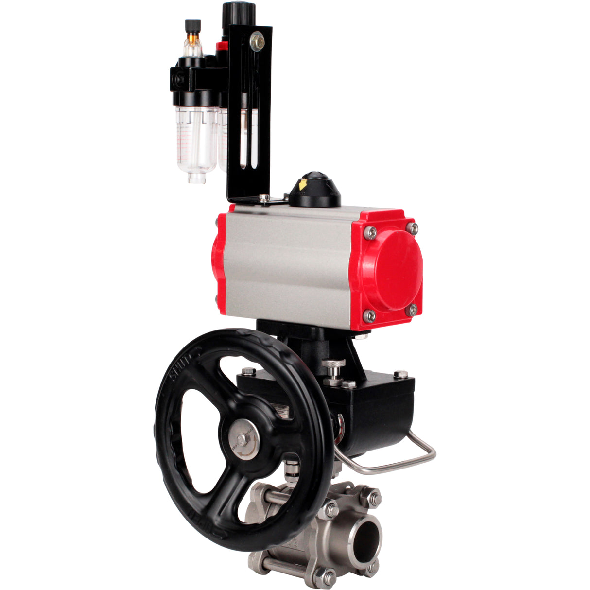 Ball valves Elephant BV3232P(3pc)-FP-W-ISO-H WDVF DN15-32 63 bar full bore, 316 stainless steel, seal - PTFE, for welding, with PA-DA pneumatic actuator, pneumatic distributor 4M310-08 220V, manual backup for MON, ATU AFC2000