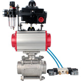 Ball valves Elephant BV3232P(3pc)-FP-W-ISO-H WDVF DN15-32 63 bar full bore, body - 316 stainless steel, seal - PTFE, for welding, with PA-SA pneumatic actuator, pneumatic distributor 4V320-08 220V, LSU APL-410N EX, ATU AFC2000