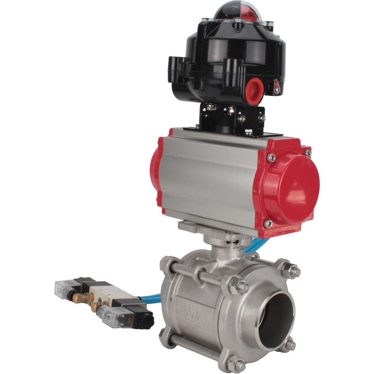 Ball valves Elephant BV3232P(3pc)-FP-W-ISO-H WDVF DN15-32 63 bar full bore, body - 316 stainless steel, seal - PTFE, for welding, with PA-SA pneumatic actuator, pneumatic distributor 4V320-10 220V, LSU APL-510N EX