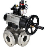 Ball valves Elephant BV3232P(4pc)-FP-3WL-F-ISO-H DN100 16 bar full bore, flanged, body - stainless steel SS316, ISO flange F10/F12, square 19x19, with pneumatic actuator PA-DA-105-1, pneumatic distributor 4M310-08 220V, LSU APL-210N and ATU AFC2000