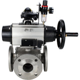 Ball valves Elephant BV3232P(4pc)-FP-3WL-F-ISO-H DN100 16 bar full bore, flanged, body - stainless steel SS316, ISO flange F10/F12, square 19x19, with pneumatic actuator PA-DA-105-1, pneumatic distributor 4M310-08 220V, LSU APL-210N and ATU AFC2000