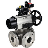Ball valves Elephant BV3232P(4pc)-FP-3WL-F-ISO-H DN100 16 bar full bore, flanged, body - stainless steel SS316, ISO flange F10/F12, square 19x19, with pneumatic actuator PA-DA-105-1, pneumatic distributor 4M310-08 220V, LSU APL-210N and ATU AFC2000
