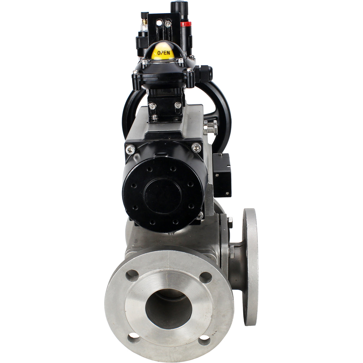 Ball valves Elephant BV3232P(4pc)-FP-3WL-F-ISO-H DN100 16 bar full bore, flanged, body - stainless steel SS316, ISO flange F10/F12, square 19x19, with pneumatic actuator PA-DA-105-1, pneumatic distributor 4M310-08 220V, LSU APL-210N and ATU AFC2000