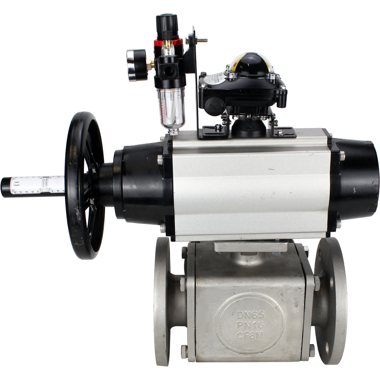 Ball valves Elephant BV3232P(4pc)-FP-3WL-F-ISO-H DN100 16 bar full bore, flanged, body - stainless steel SS316, ISO flange F10/F12, square 19x19, with pneumatic actuator PA-DA-105-1, pneumatic distributor 4M310-08 220V, LSU APL-210N and ATU AFC2000