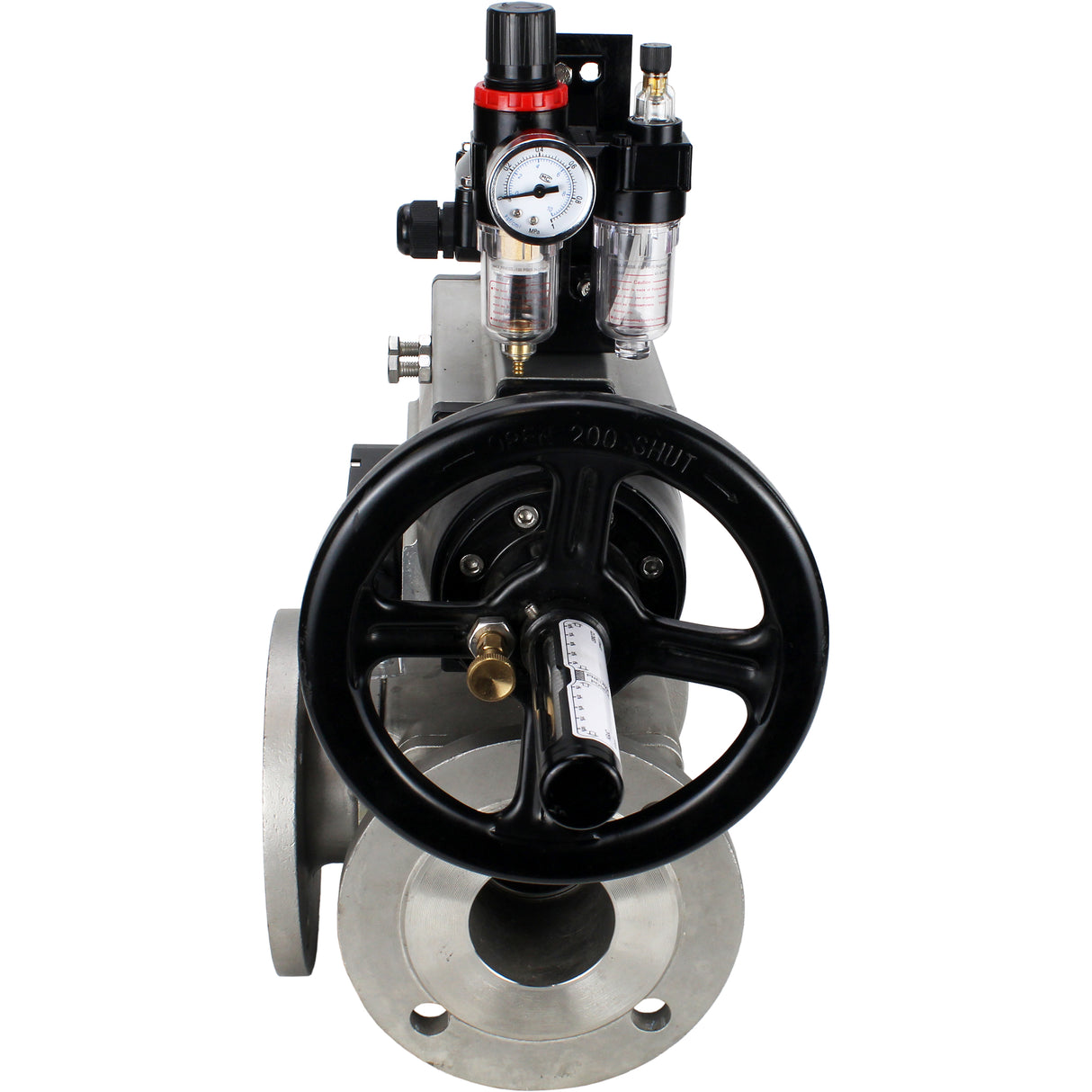 Ball valves Elephant BV3232P(4pc)-FP-3WL-F-ISO-H DN100 16 bar full bore, flanged, body - stainless steel SS316, ISO flange F10/F12, square 19x19, with pneumatic actuator PA-DA-105-1, pneumatic distributor 4M310-08 220V, LSU APL-210N and ATU AFC2000