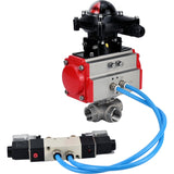 Ball valves Elephant BV3232P(4pc)-SP-3WL-T-ISO-H,  body material - Stainless steel AISI 316, seal - PTFE / PTFE / Teflon, with pneumatic actuator double action PA-DA, 4V320-10 220V, LSU APL-210N