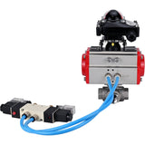 Ball valves Elephant BV3232P(4pc)-SP-3WL-T-ISO-H,  body material - Stainless steel AISI 316, seal - PTFE / PTFE / Teflon, with pneumatic actuator double action PA-DA, 4V320-10 220V, LSU APL-210N