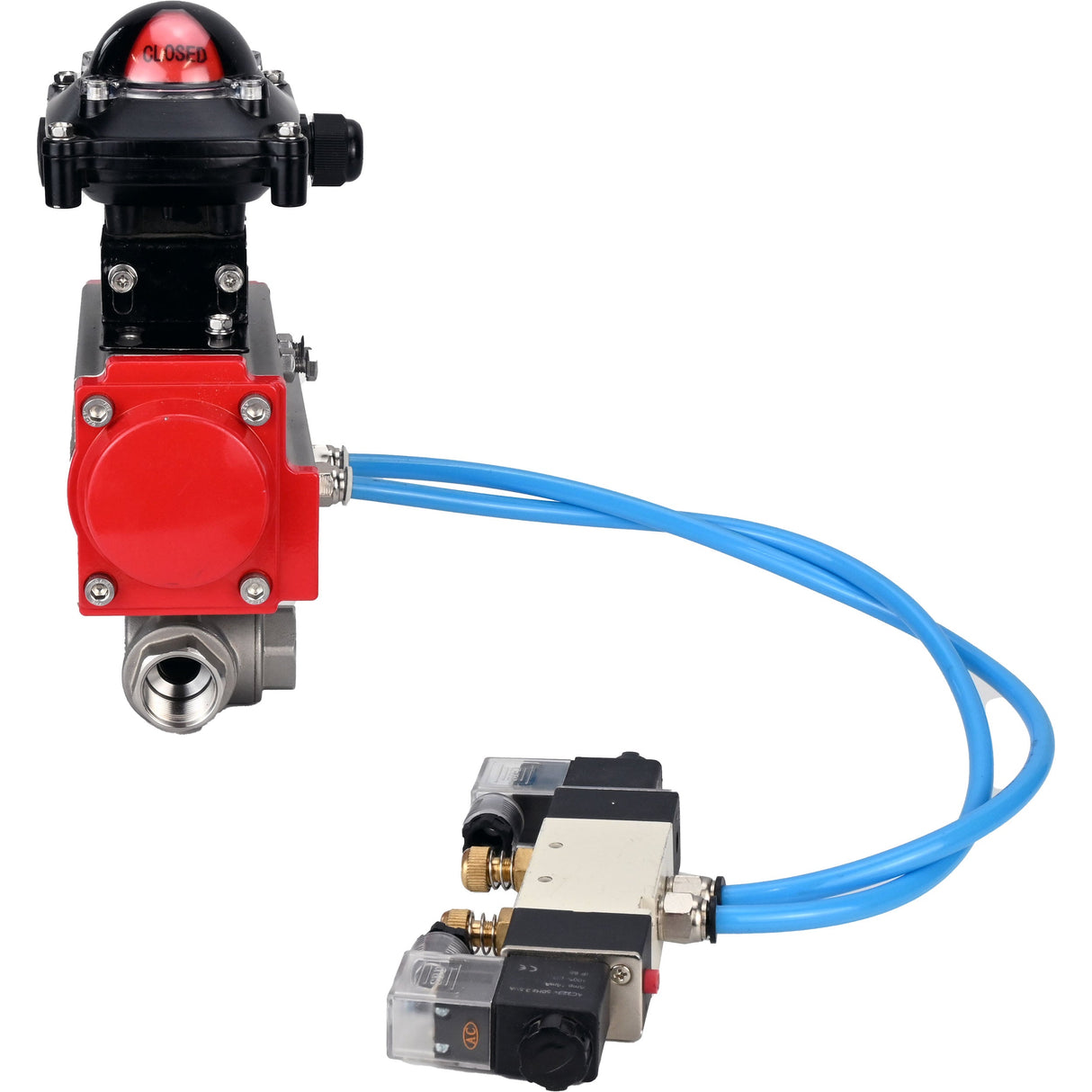 Ball valves Elephant BV3232P(4pc)-SP-3WL-T-ISO-H,  body material - Stainless steel AISI 316, seal - PTFE / PTFE / Teflon, with pneumatic actuator double action PA-DA, 4V320-10 220V, LSU APL-210N