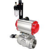 Ball valves Elephant BV3232P(4pc)-SP-3WL-T-ISO-H,  body material - Stainless steel AISI 316, seal - PTFE / PTFE / Teflon, with pneumatic actuator double action PA-DA, 4V320-10 220VATU AFC2000