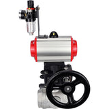 Ball valves Elephant BV3232P(4pc)-SP-3WL-T-ISO-H,  body material - Stainless steel AISI 316, seal - PTFE / PTFE / Teflon, with pneumatic actuator double action PA-DA, 4V320-08 220Vhandwheel MON, ATU AFC2000