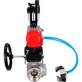Ball valves Elephant BV3232P(4pc)-SP-3WL-T-ISO-H,  body material - Stainless steel AISI 316, seal - PTFE / PTFE / Teflon, with pneumatic actuator double action PA-DA, 4V320-08 220Vhandwheel MON, ATU AFC2000