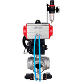 Ball valves Elephant BV3232P(4pc)-SP-3WL-T-ISO-H,  body material - Stainless steel AISI 316, seal - PTFE / PTFE / Teflon, with pneumatic actuator double action PA-DA, 4V320-08 220Vhandwheel MON, ATU AFC2000