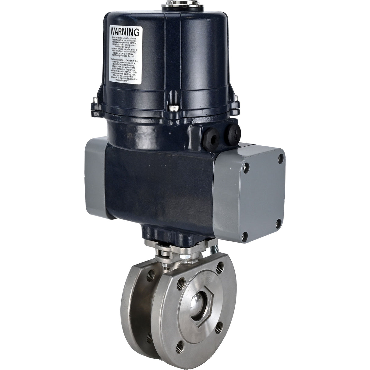 Ball valves Elephant BV3232P-FP-Fb-ISO-H full bore, interflanged, body - SS316 stainless steel, seal - PTFE, with electric quarter turn actuator Elephant QTSA-N-EM-O0-220VAC