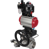 Vannes à boisseau sphérique Elephant BV3232P-SP-3L-T 3 voies type L, filetées, corps - acier inoxydable SS316, joint - PTFE, avec entraînement pneumatique PA-DA-052-083 distributeur pneumatique 4V320-08 réducteur MON BPV AFC2000 BKV APL-510N-EX
