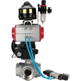 Vannes à boisseau sphérique Elephant BV3232P-SP-3L-T 3 voies type L, filetées, corps - acier inoxydable SS316, joint - PTFE, avec entraînement pneumatique PA-DA-052-083 distributeur pneumatique 4V320-08 réducteur MON BPV AFC2000 BKV APL-510N-EX