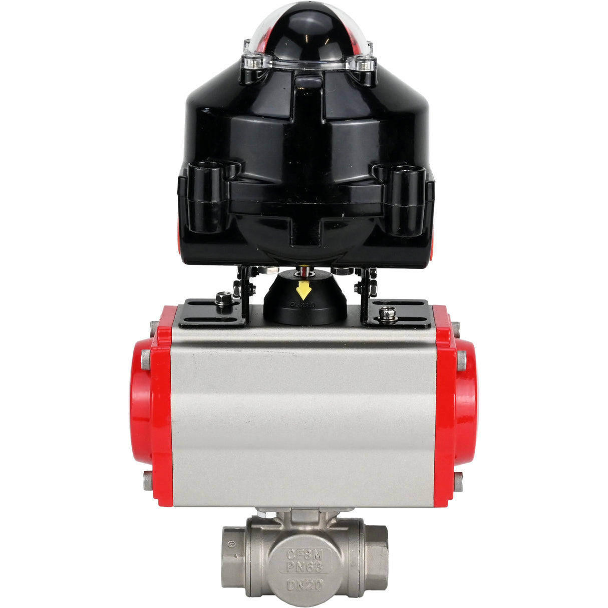 Vannes à boisseau sphérique Elephant BV3232P-SP-3L-T 3 voies type L, filetées, alésage standard, corps - acier inoxydable SS316, joint - PTFE, avec actionneur pneumatique Elephant PA-DA 052 -083 et BKV APL-510N-EX