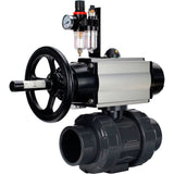 Ball valves Elephant BV4242E-FP-GRM-ISO, body material - UPVC, ball material - UPVC, seal - EPDM, with pneumatic actuator double action PA-DA-105-1, pneumatic distributor 4M310-08 24V and ATU AFC2000